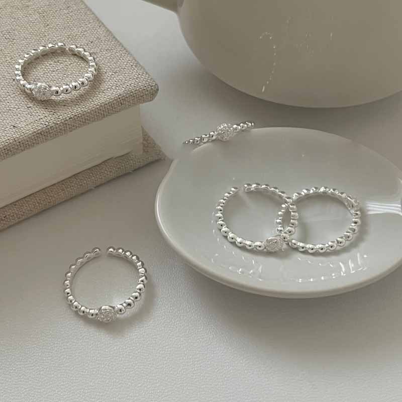Masculine Round CZ Beads 925 Sterling Silver Adjustable Ring