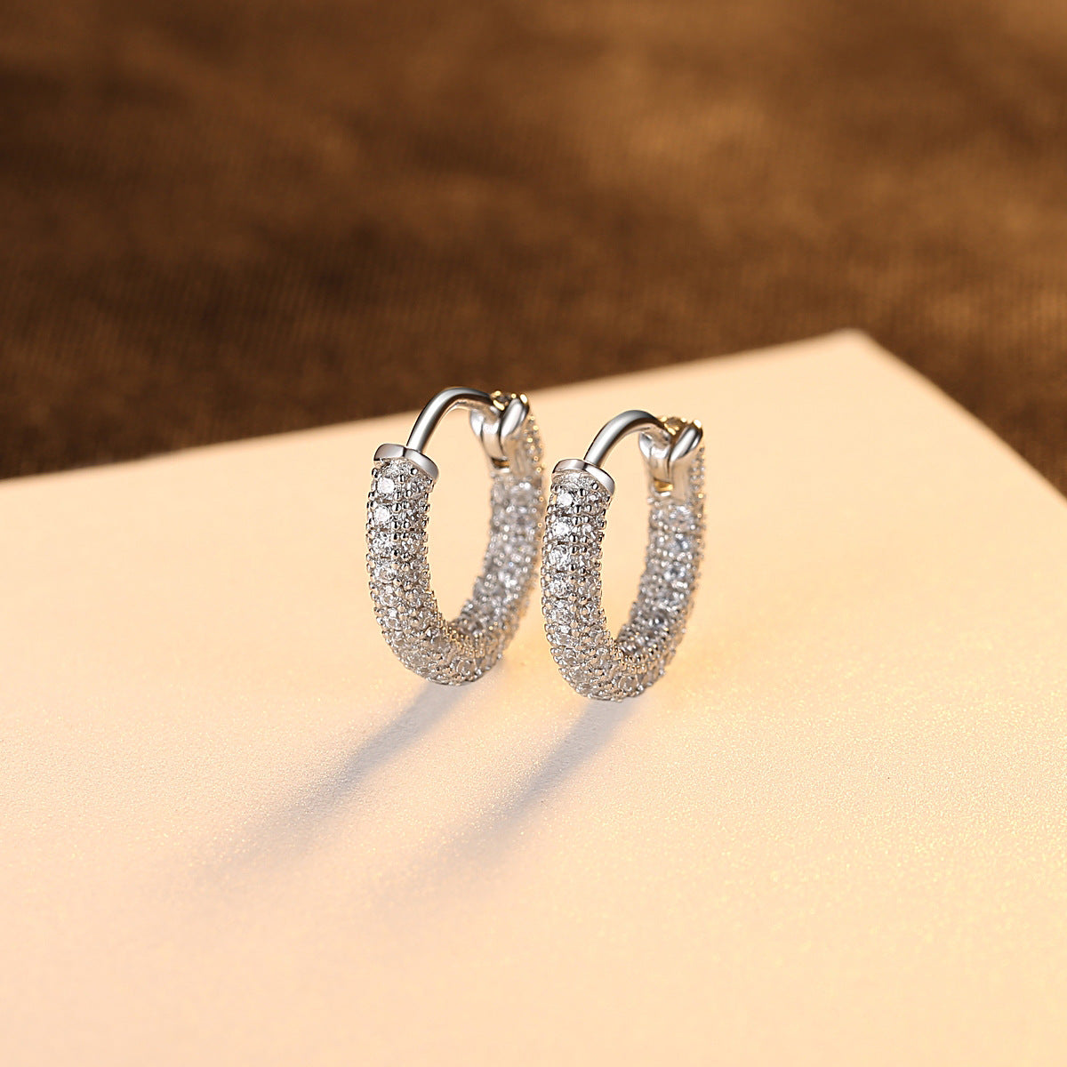 Office Micro Setting CZ Circle 925 Sterling Silver Huggie Hoop Earrings