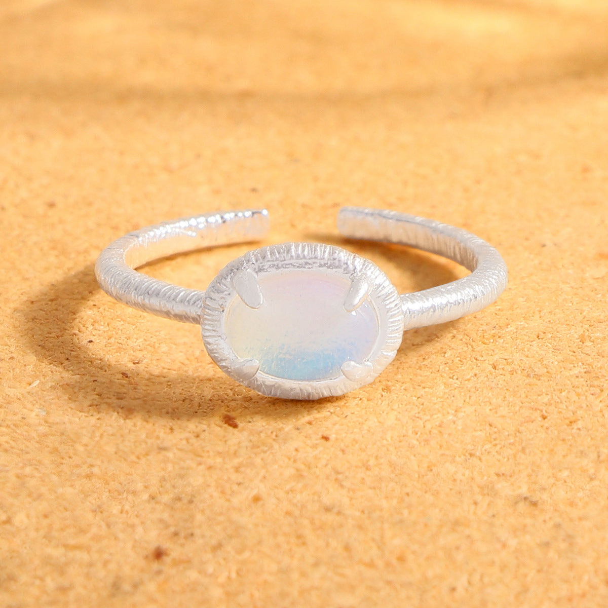 Causal Simple Oval Natural Opal 925 Sterling Silver Adjustable Ring