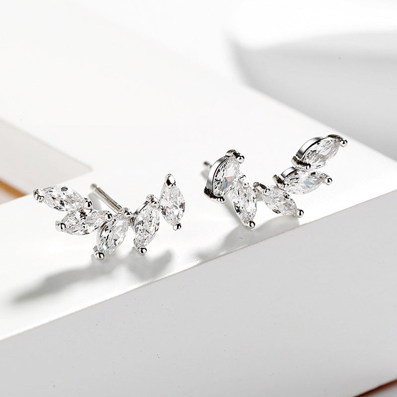 Beautiful CZ Leaves 925 Sterling Silver Studs Earrings