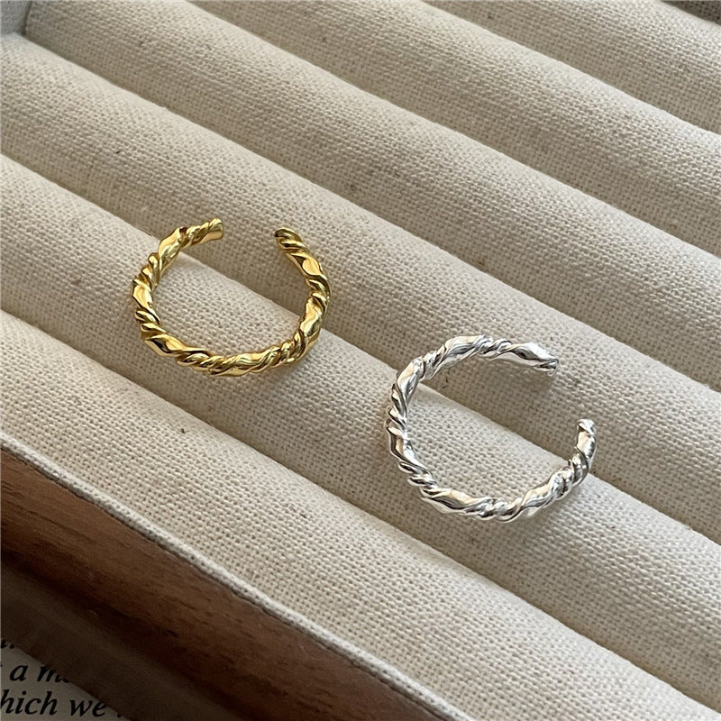 Twisted Rope Texture  S925 Sterling Silver Polished Minimalist Fashion  Open Adjustable Ring