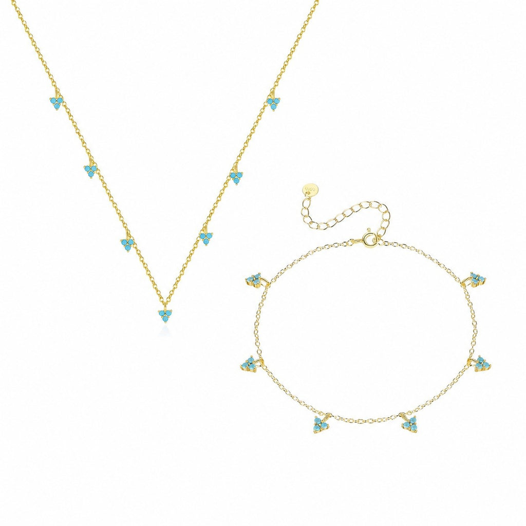 Geometric Shape Triangular Turquoise Natural Stone 925 Sterling Silver Necklace