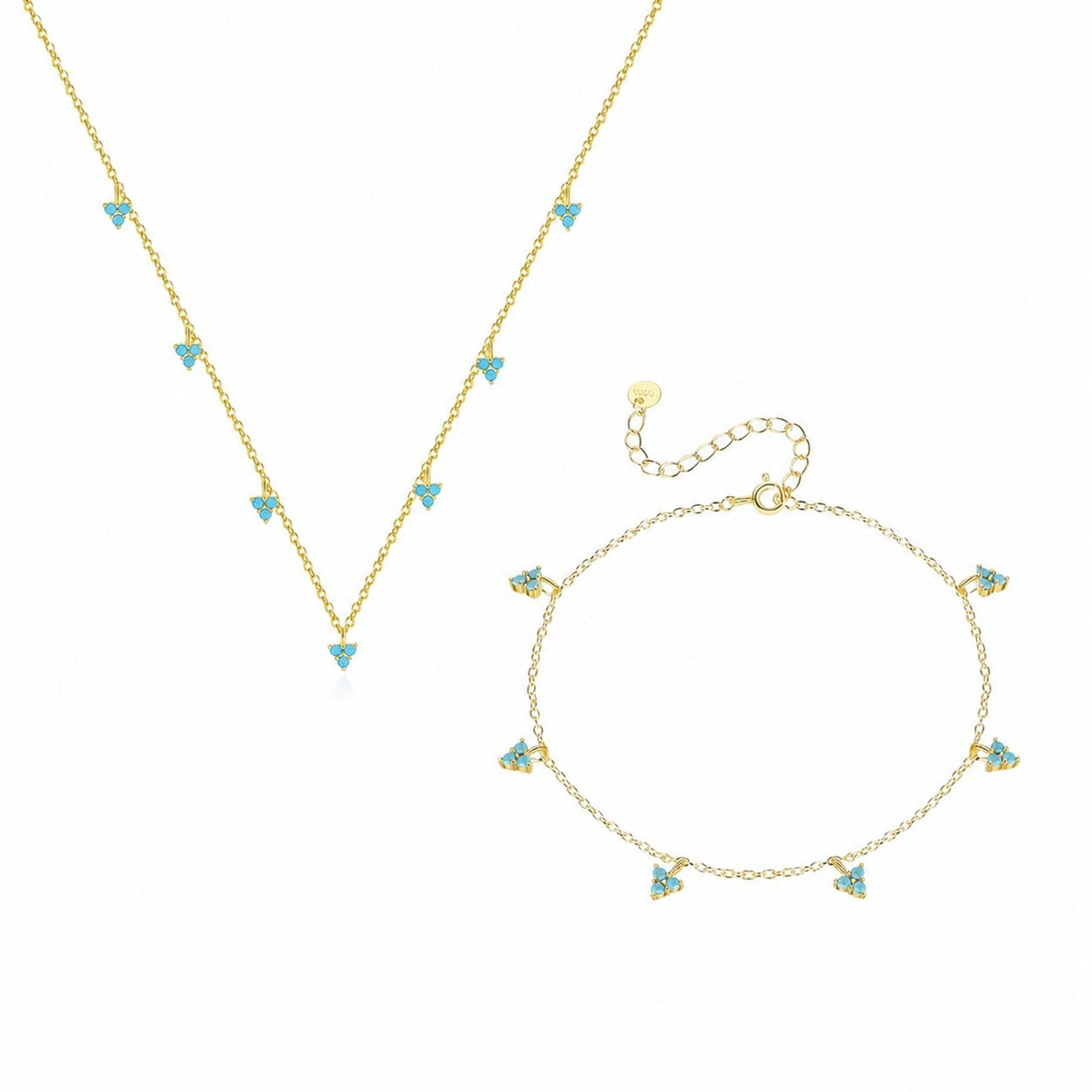 Geometric Shape Triangular Turquoise Natural Stone 925 Sterling Silver Necklace