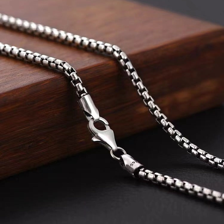 Geometric Circle Box Chain 925 Sterling Silver Necklacee