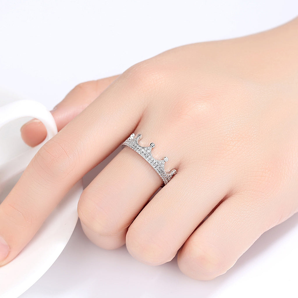 Beautiful CZ Crown 925 Sterling Silver Ring Women