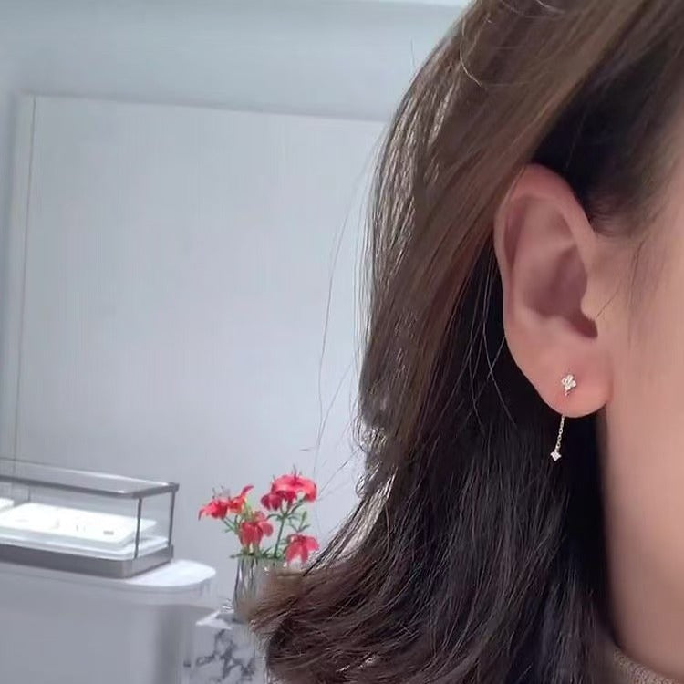 Girl Mini CZ Four Leaf Clovers 925 Sterling Silver Dangling Earrings