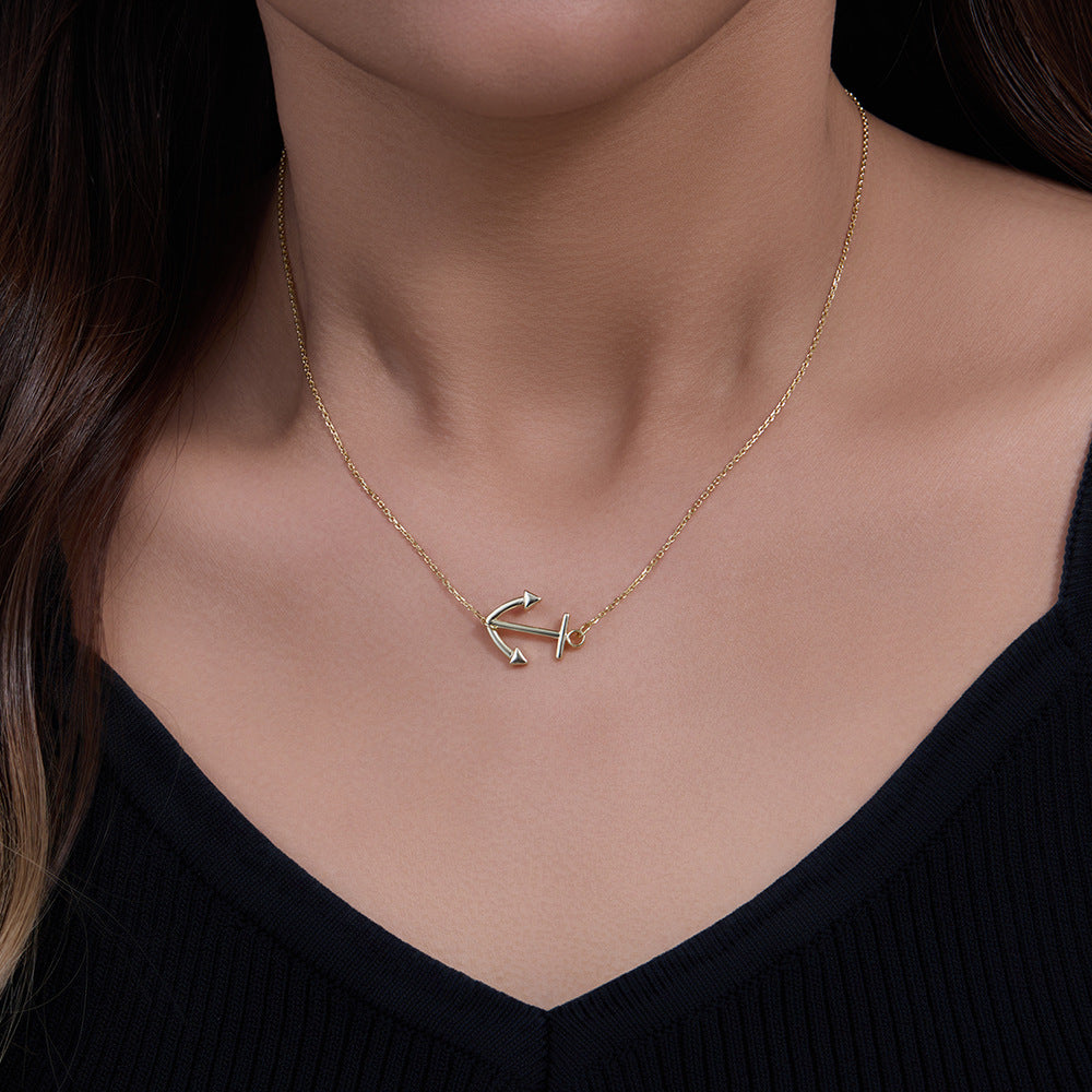 Simple Marine Style Anchor Pendant Jewelry 925 Sterling Silver Necklace