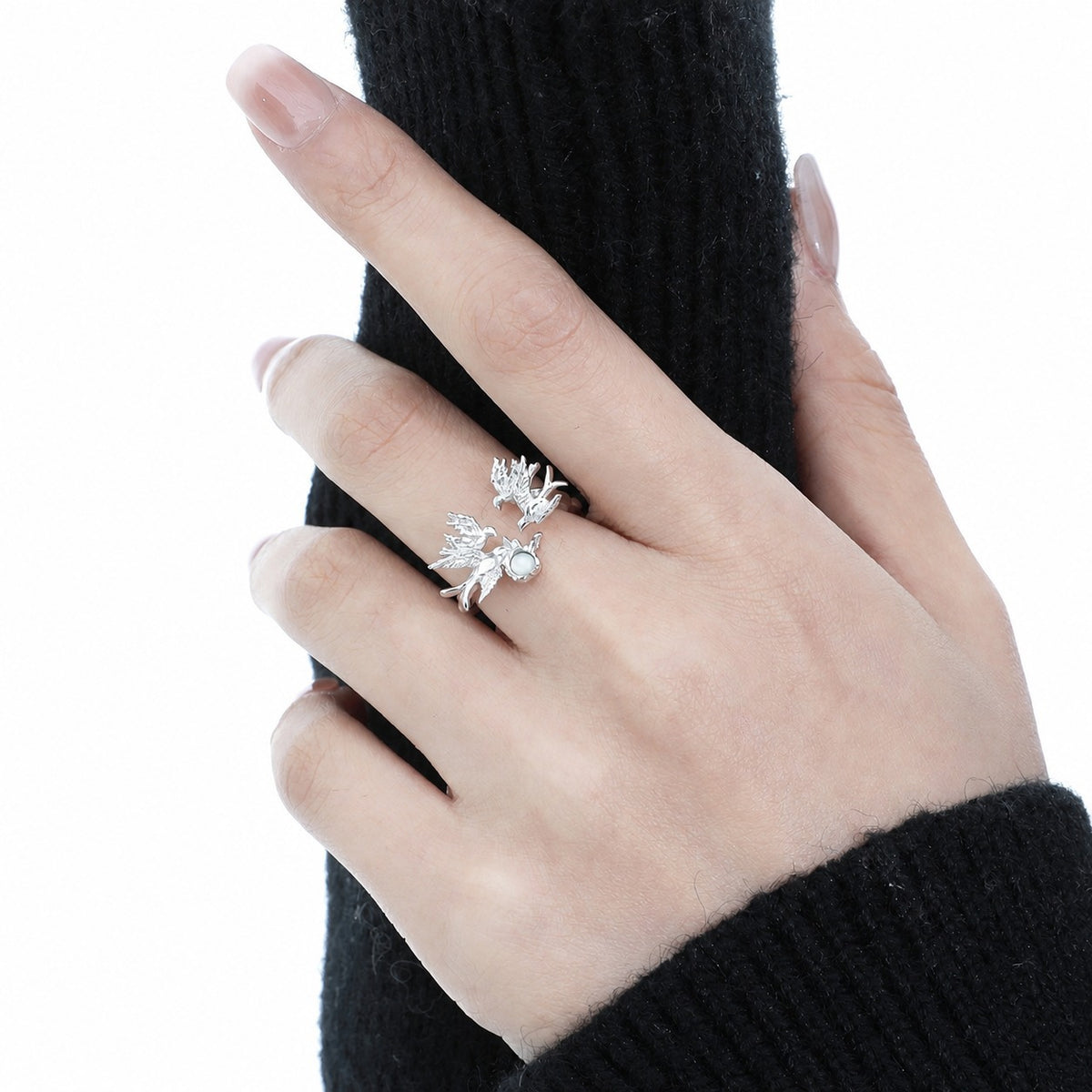 White Shell  Bird Animal Motif 925 Sterling Silver Openwork Ring