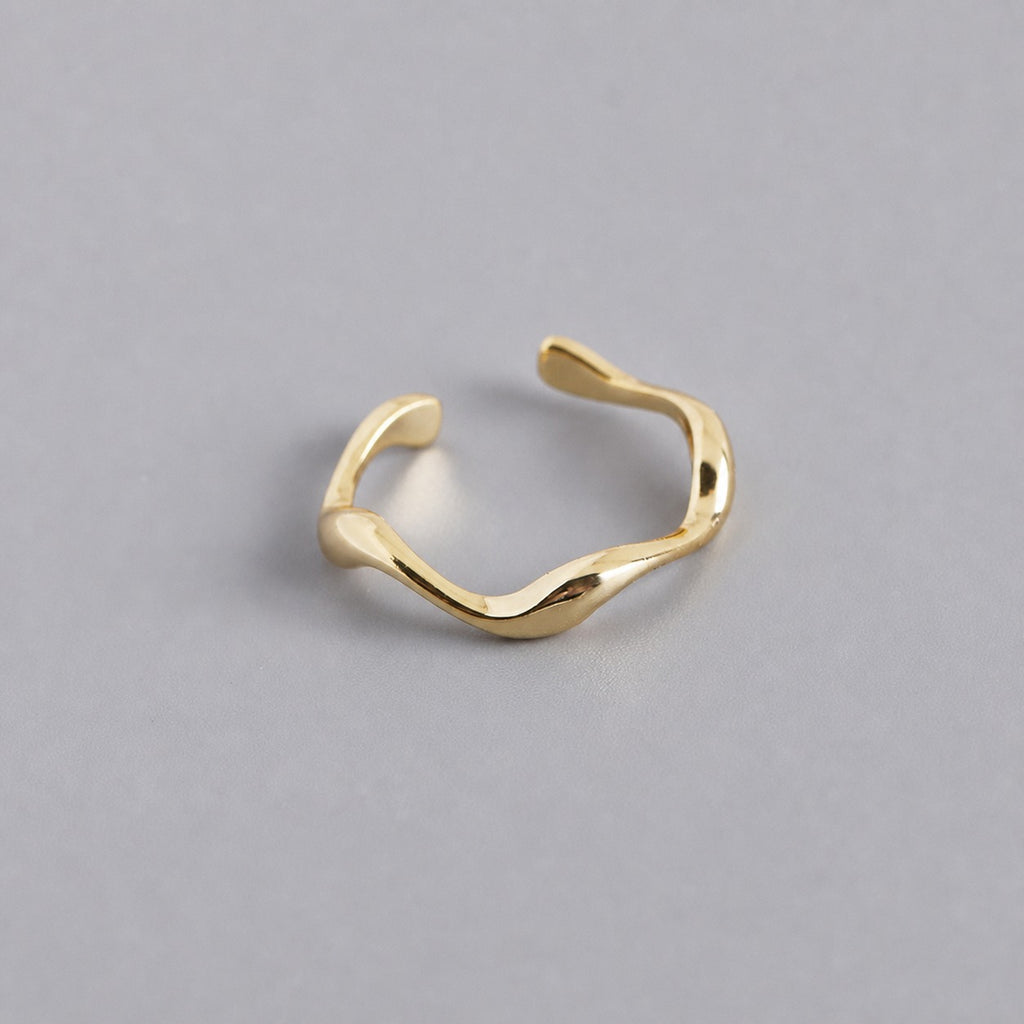 Pure Metal Wave Ripple Geometric Open Ring Gold Or White Gold S925 Sterling Silver Adjustable Ring For Women Modern Minimalist Fashion Commuter Jewelry Gift