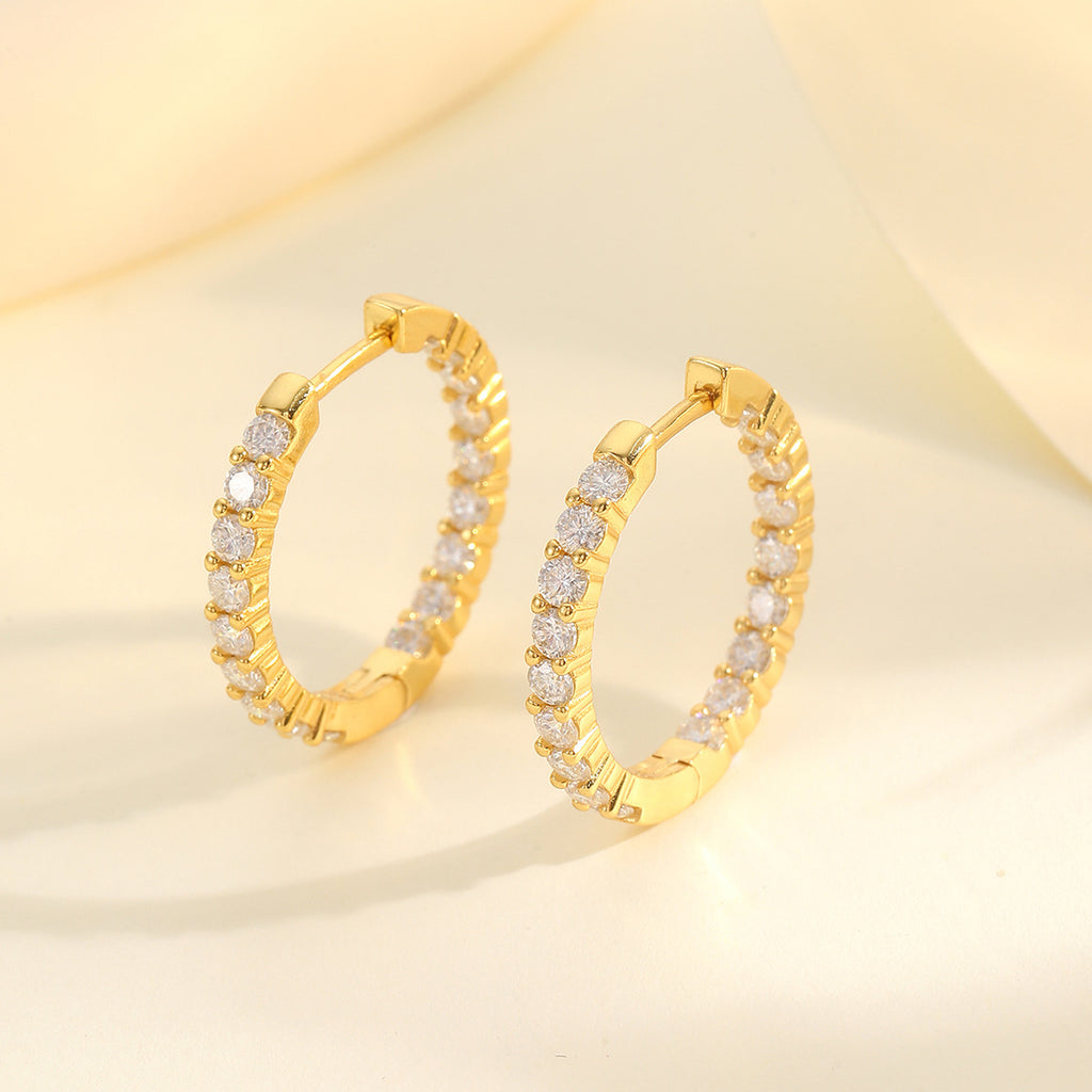 Geometric Round Hoop Moissanite 925 Sterling Silver Full Eternity Circle Huggie Earrings