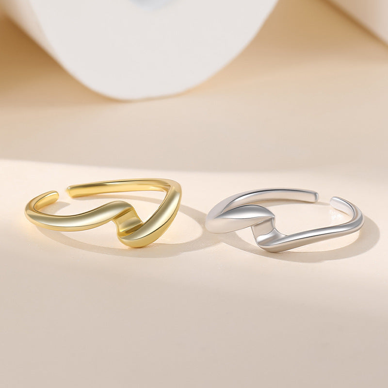 Fashion Jewelry Anniversary Gift Elegant Women Wave Design S925 Sterling Silver Open Adjustable Ring