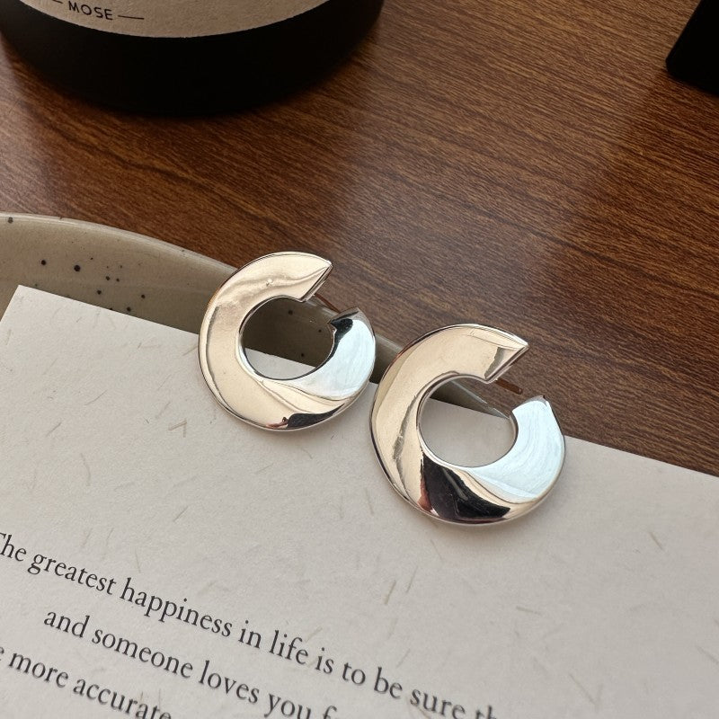 Geometric C-Shape Minimalist Design 925 Sterling Silver Electroplated Earrings