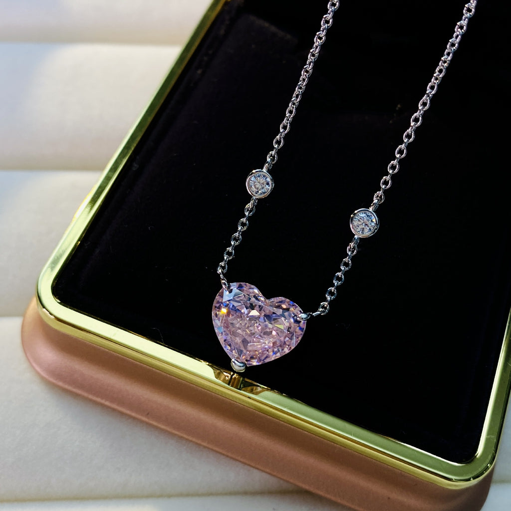 Heart Shaped High Carat Diamond Pendant on a 925 Sterling Silver Heart Necklace