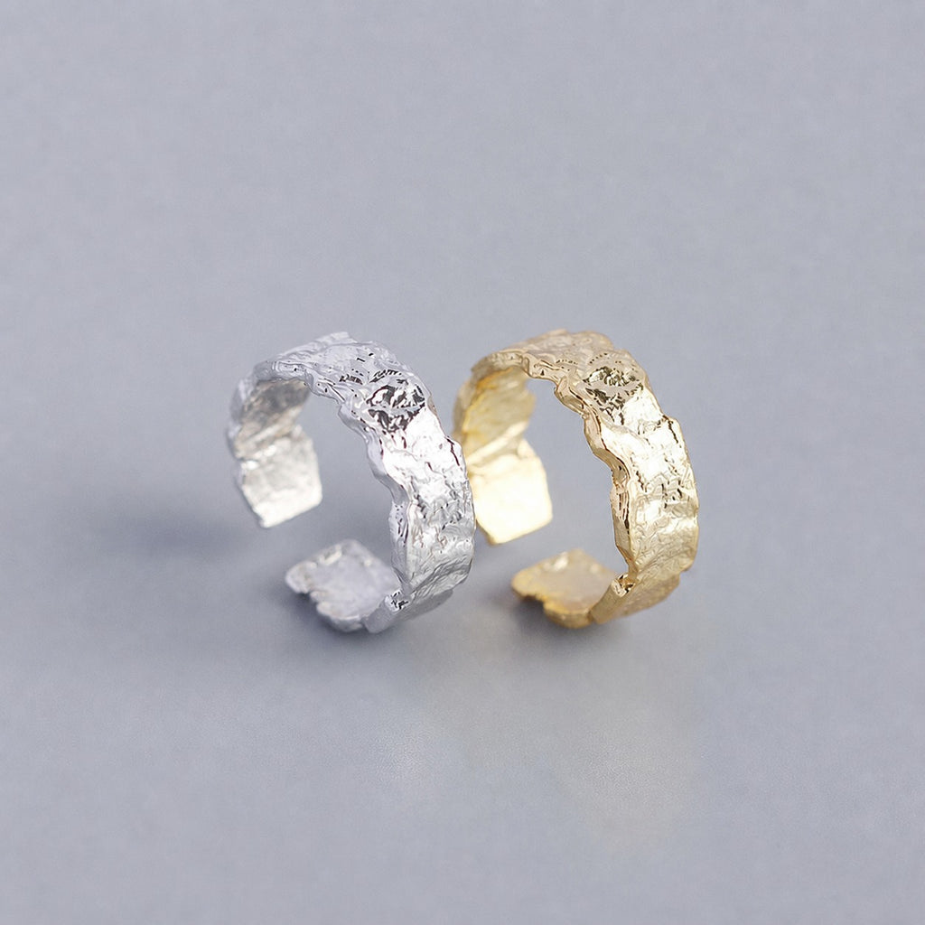 Minimalist Modern Fashion Jewelry Irregular Foil Texture S925 Sterling Silver Open Band Adjustable Ring Ring