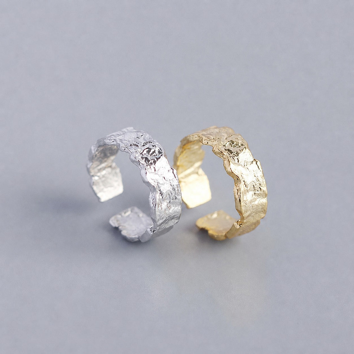 Minimalist Modern Fashion Jewelry Irregular Foil Texture S925 Sterling Silver Open Band Adjustable Ring Ring