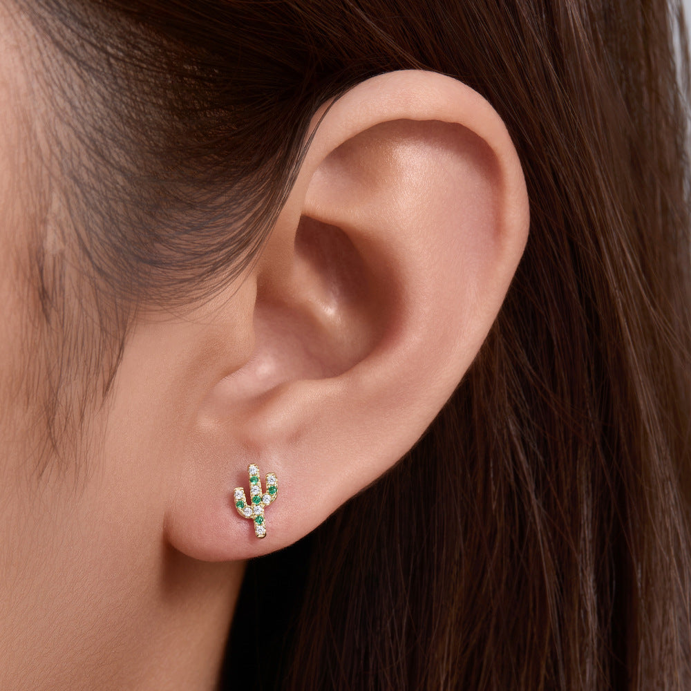 Cactus cubic zirconia green and transparent gemstone 925 sterling silver Earrings