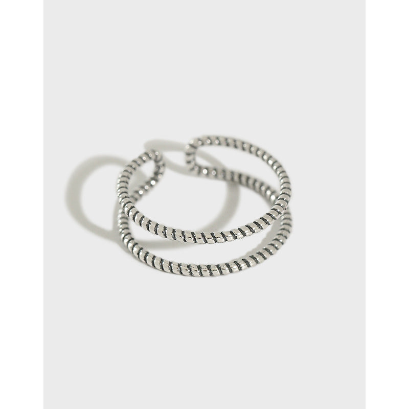Vintage Twisted Rope Design Adjustable 925 Sterling Silver Open Ring