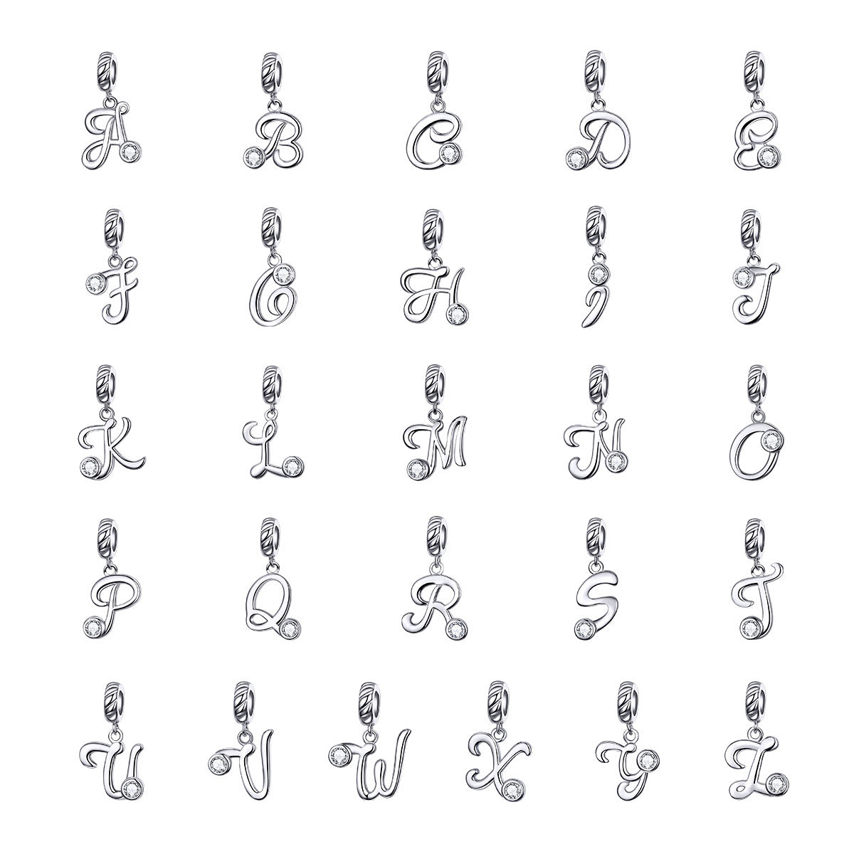 Alphabet Initial Letter Pendant Charm with Cubic Zirconia 925 Sterling Silver DIY Accessory for Bracelets or Necklaces Fashionable Elegant Jewelry