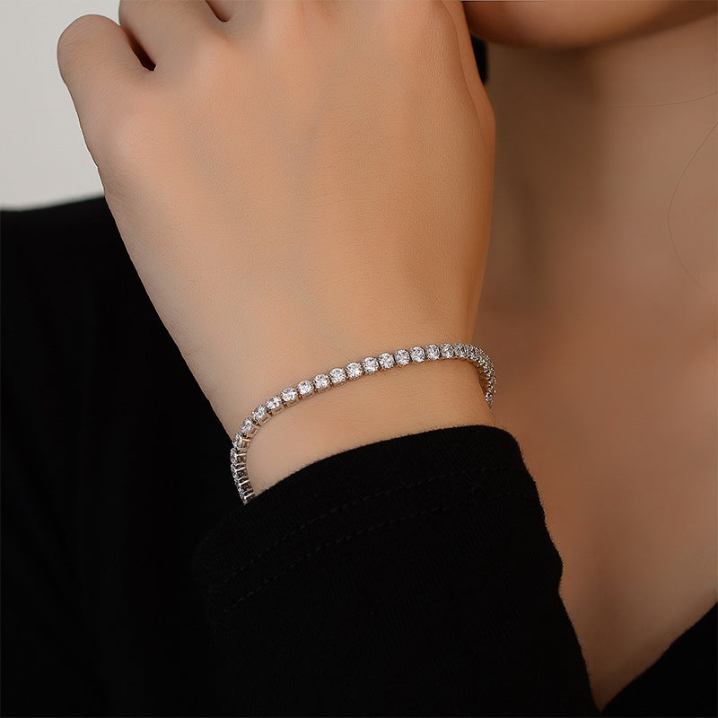Cubic Zirconia Tennis Bracelet with Full Diamond Zircon Design in White Gold Fashion Style S925 Sterling Silver for Women and Men 2025 New Gift Beautiful Elegant