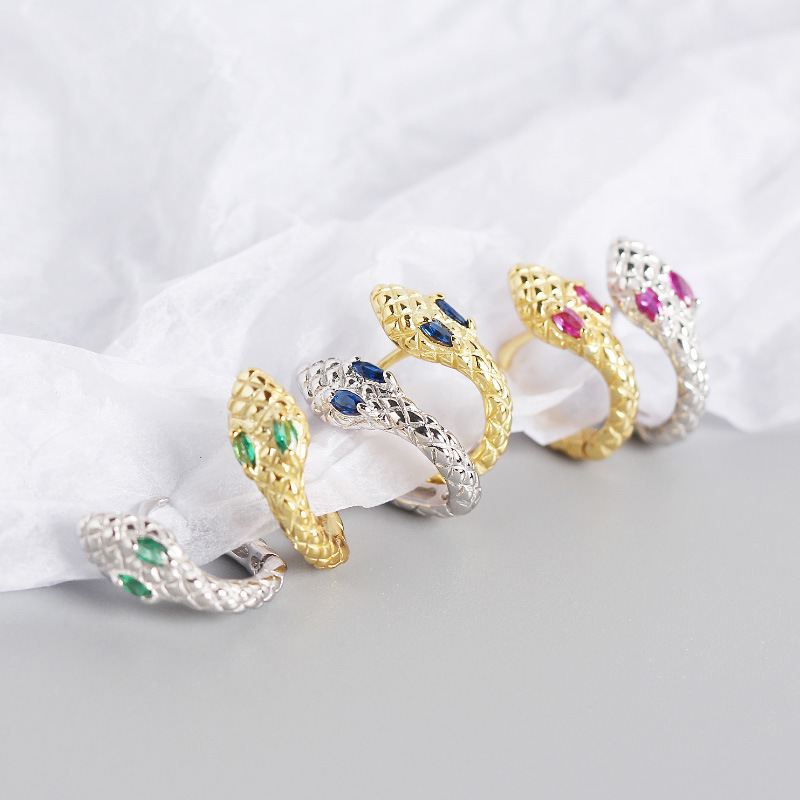 Fashion CZ Snake 925 Sterling Silver Hoop Earrings