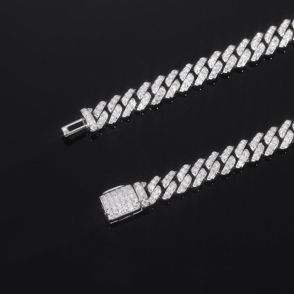 Mossanite Geometric Cuban Link 925 Sterling Silver Bracelet