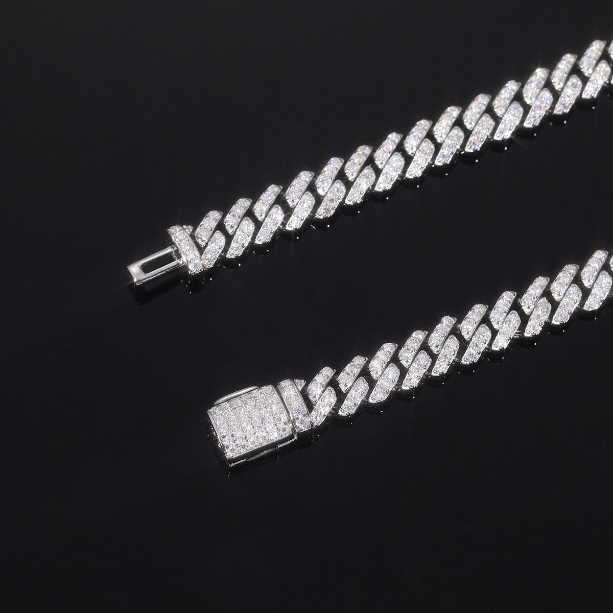 Mossanite Geometric Cuban Link 925 Sterling Silver Bracelet