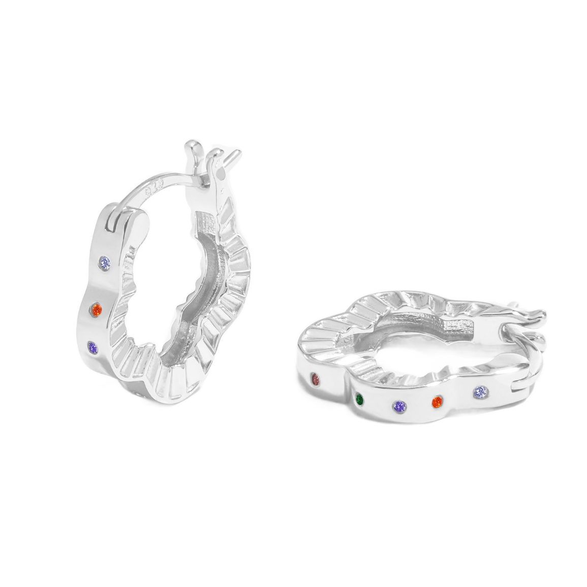 Women Fashion Jewelry Chic 999 Pure Silver Colorful CZ Hollow Four Leaf Clover Lucky Hoop Earrings