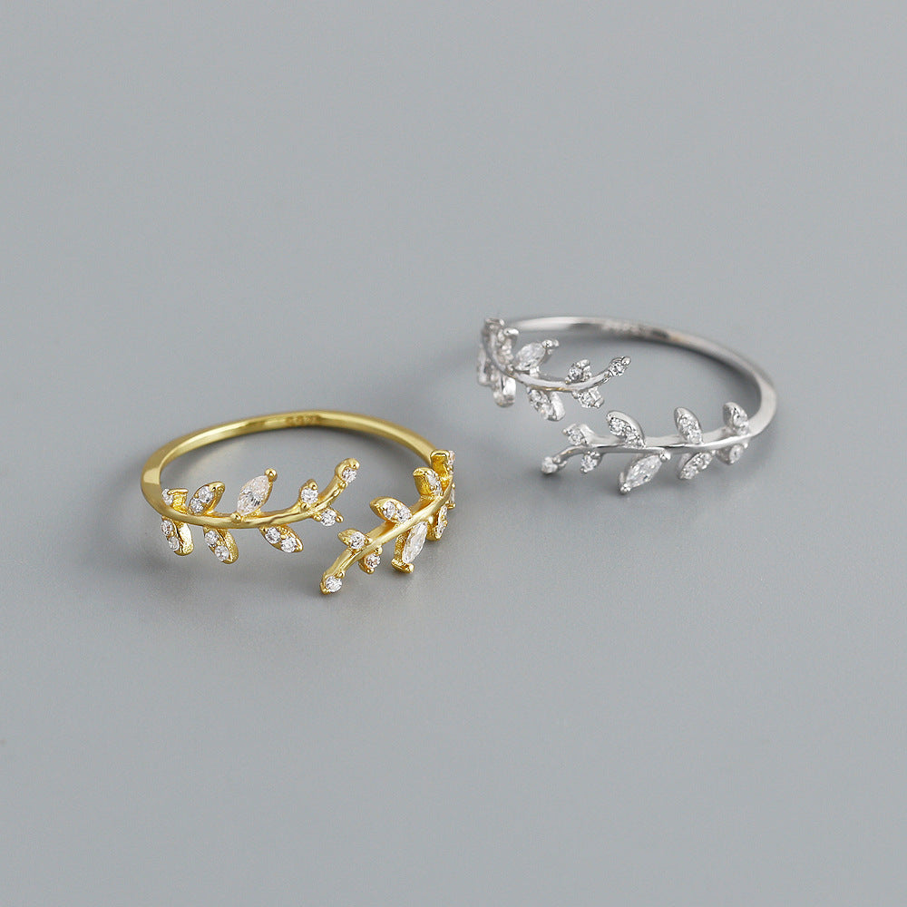 Olive Leaf Cubic Zirconia 925 Sterling Silver Ring