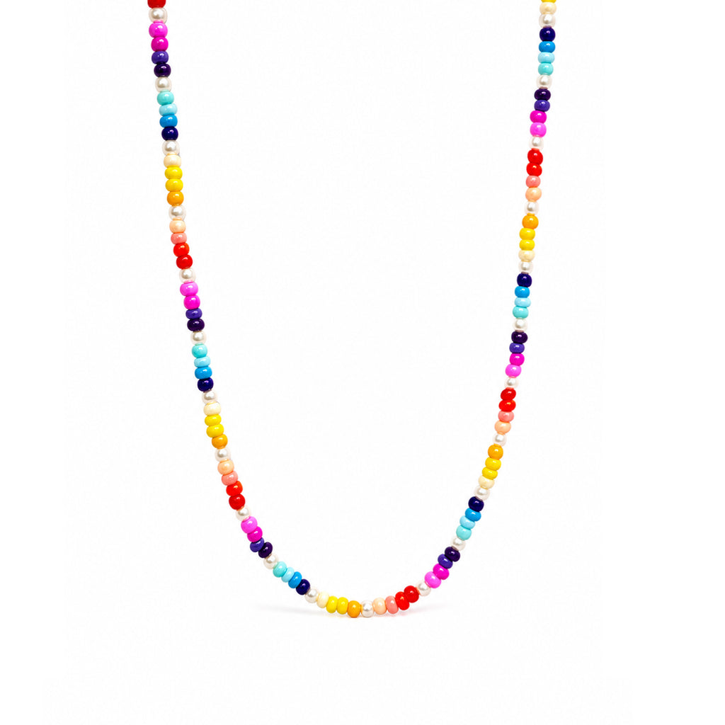 Boho Rainbow Glass Seed Beads Tiny Near Round Freshwater Pearl Beaded Adjustable Fine Jewelry Gift Holiday Beach Music Festival Daily Party 925 Sterling Silver Necklace