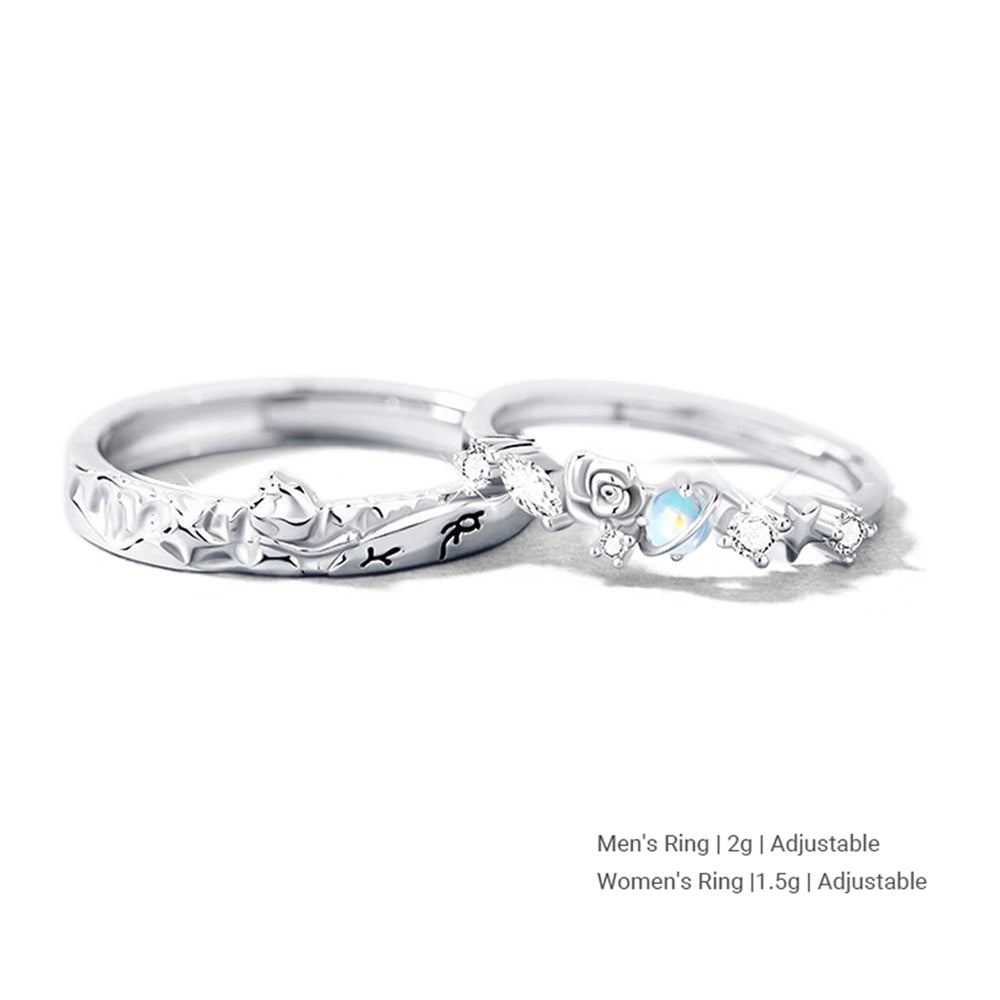 Little Prince & Rose Matching Bands for Men Women Romantic Silver S925 Sterling Silver Couple Rings