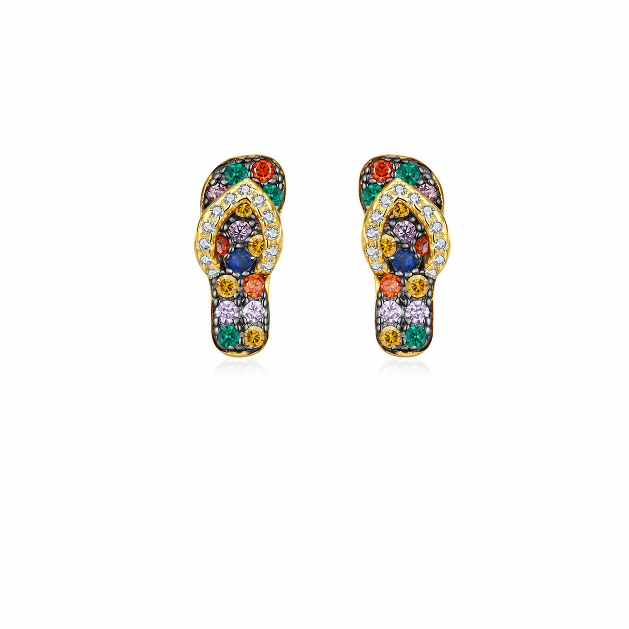 Colorful Skateboard Style Cubic Zirconia Gold Plated 925 Sterling Silver Earrings