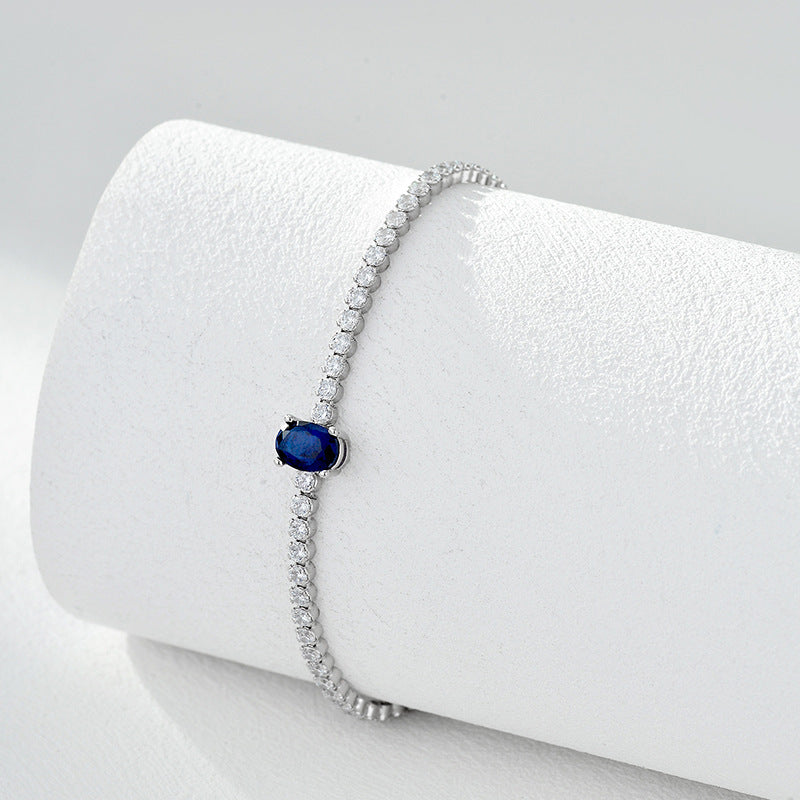 Elegant Full Diamond Blue Sapphire Cubic Zirconia Tennis Bracelet S925 Sterling Silver White Gold Fashion Jewelry for Women 2025 New Collection