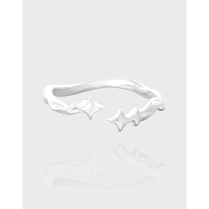 Twinkling Star Pattern S925 Sterling Silver Adjustable Ring Elegant Ins Style Open Ring