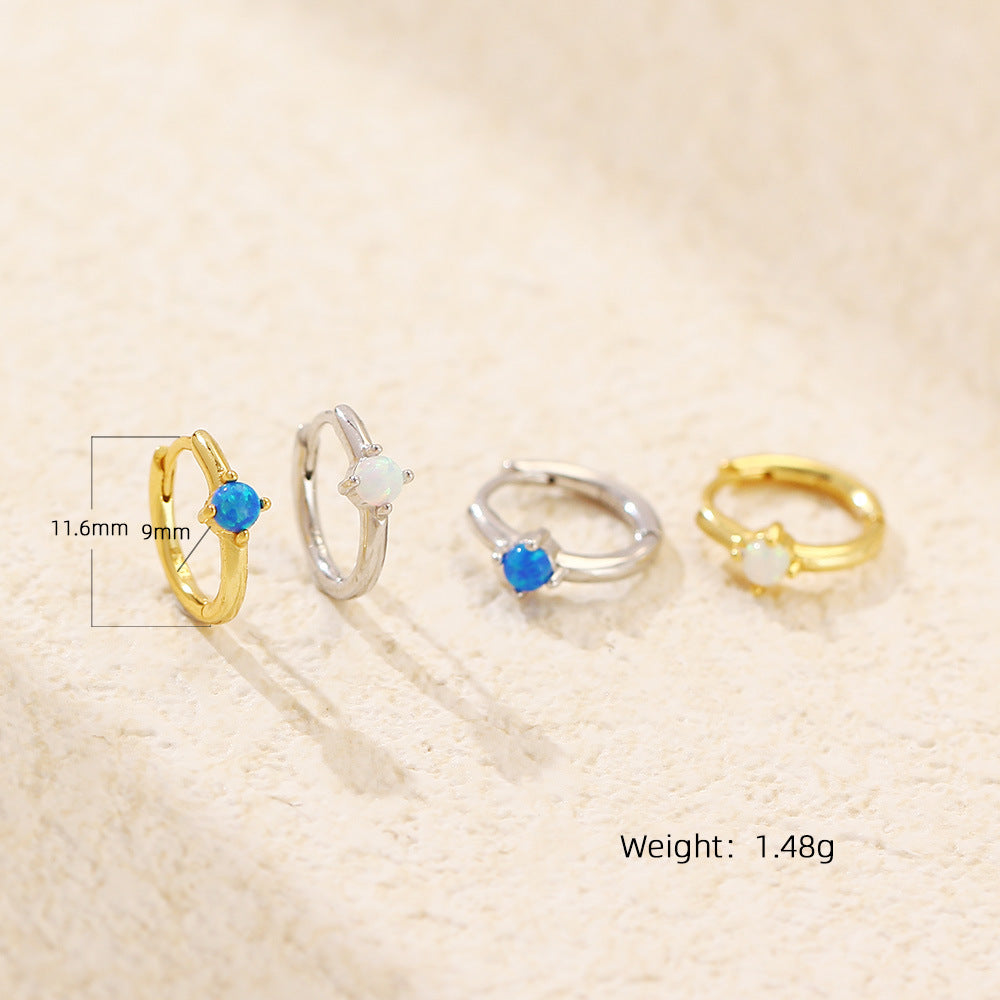 Graduation Simple Round Natural Opal 925 Sterling Silver Hoop Earrings