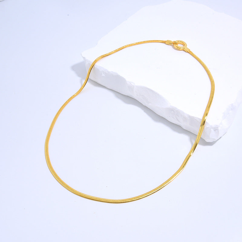 S925 Gold Plated O-shaped Thin Flat Snake Bone Necklace