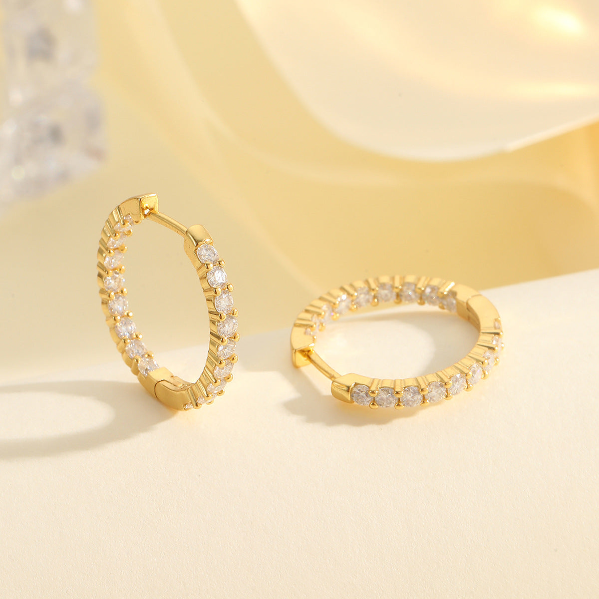 Geometric Round Hoop Moissanite 925 Sterling Silver Full Eternity Circle Huggie Earrings