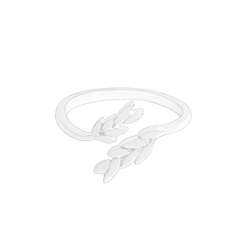 Women Irregular Wheat Ears Leaves 925 Sterling Silver Adjustable Ring