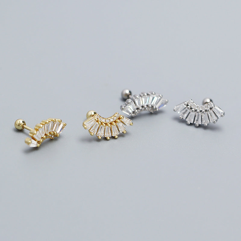 Modern Rectanger CZ Sector 925 Sterling Silver Screw Stud Earrings