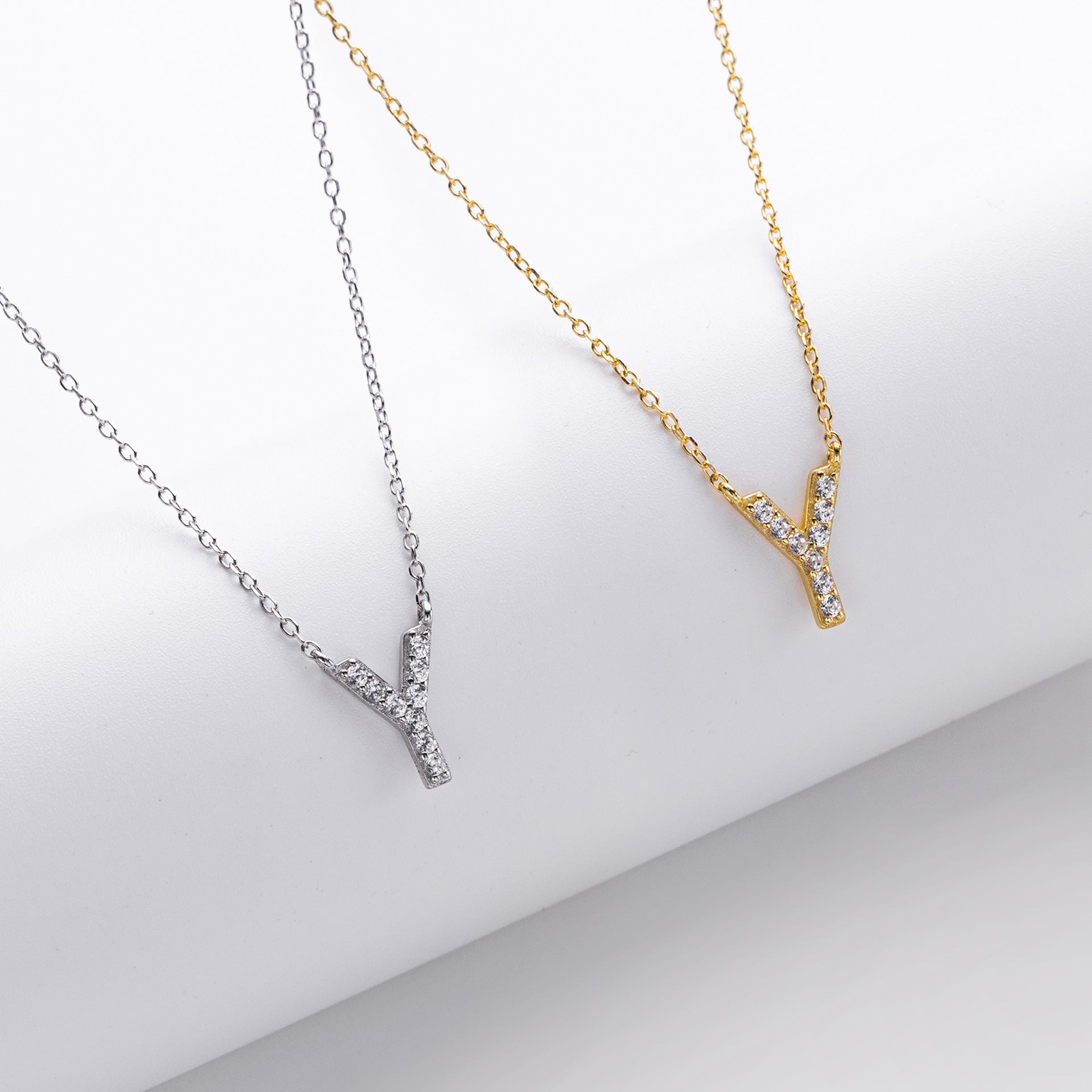 A To Z Initial Letter Cubic Zirconia 925 Sterling Silver Chain Necklace White Gold And Yellow Gold Alphabet Collarbone Necklace For Women Holiday Gift Fashion Jewelry