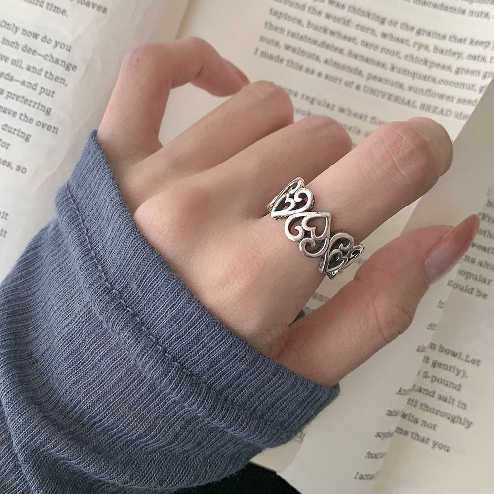 Vintage Heart Design 925 Sterling Silver Adjustable Ring