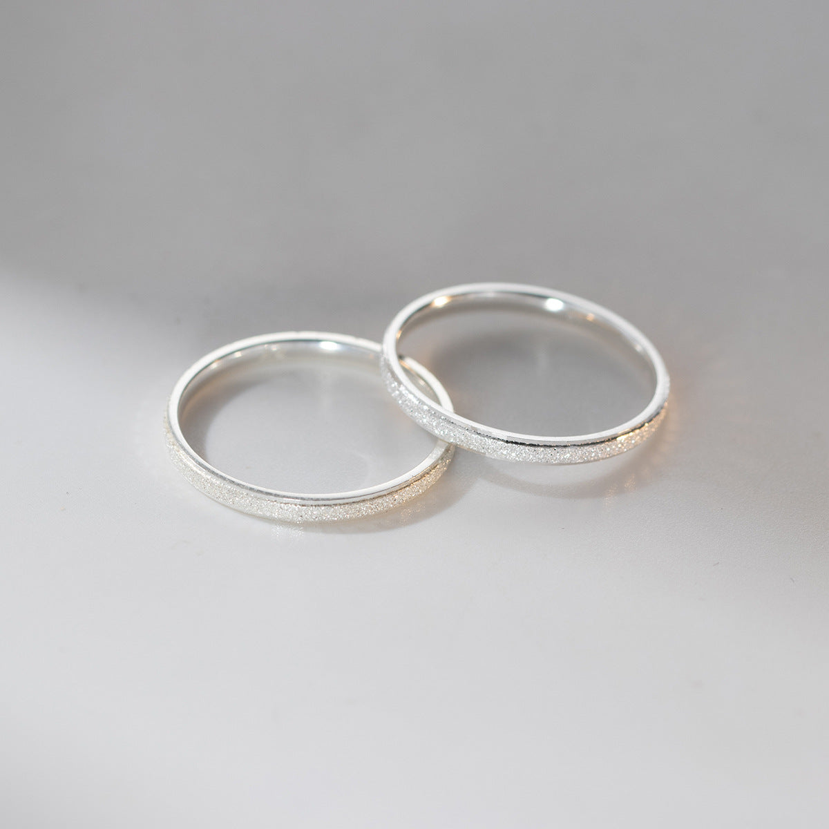 Minimalist Frosted Starry Faceted Carved 990 Fine Silver Slim Band Ring