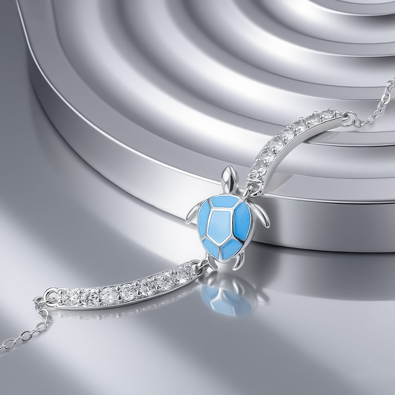 Blue sea turtle cubic zirconia cute animal 925 sterling silver chain Bracelet