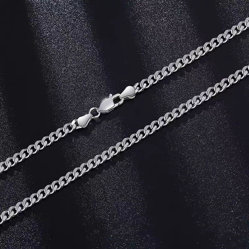 Geometric Side Link Collarbone Chain 925 Sterling Silver Cuban Chain Necklace