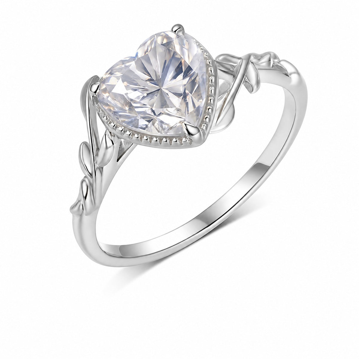 Heart Cut Moissanite Fashion S925 Sterling Silver Gold Plated Vine Leaf Ring