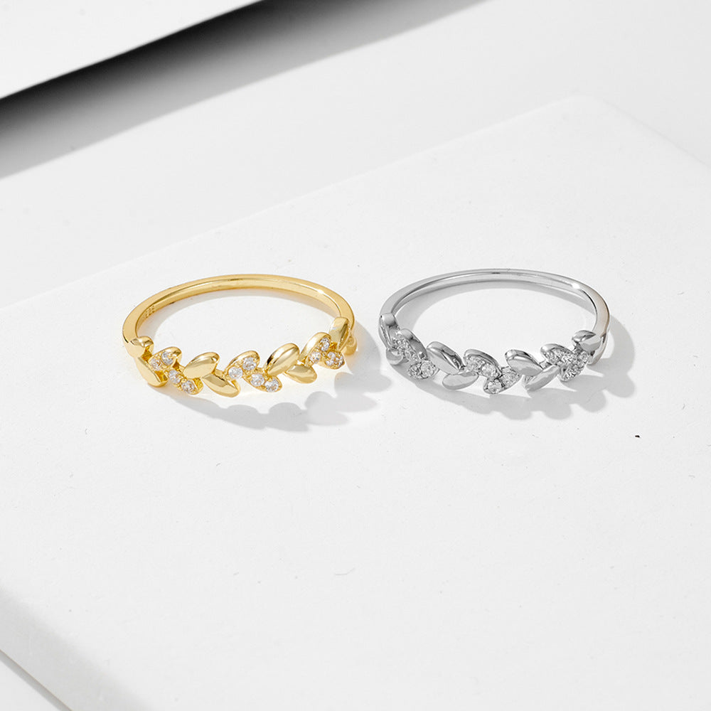 Fashion CZ Ear of Wheat 925 Sterling Silver Adjustable Ring
