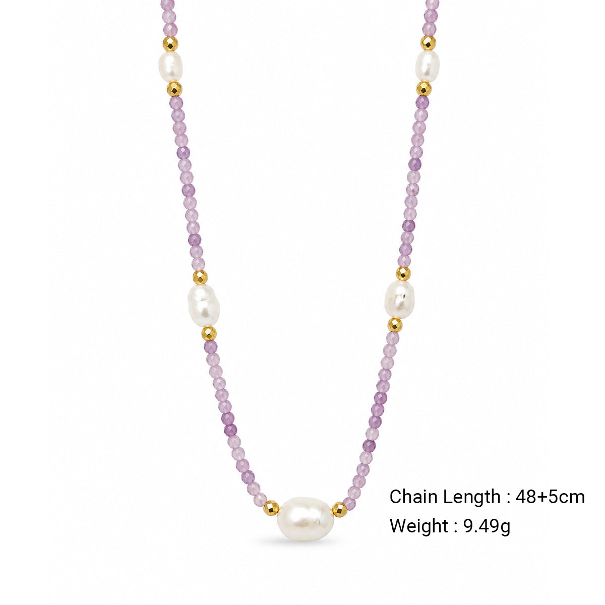 Lavender Faceted Amethyst Multi-Size Baroque Pearl Adjustable Gold Plated 925 Silver Necklace