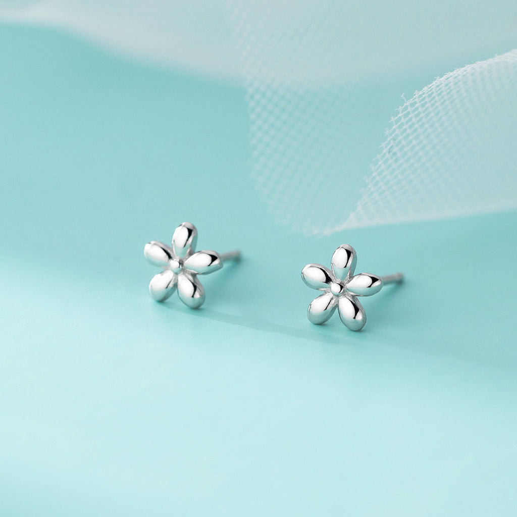 Women Elegant Modern Delicate Fashion Jewelry Five Petal Flower S925 Sterling Silver Stud Earrings