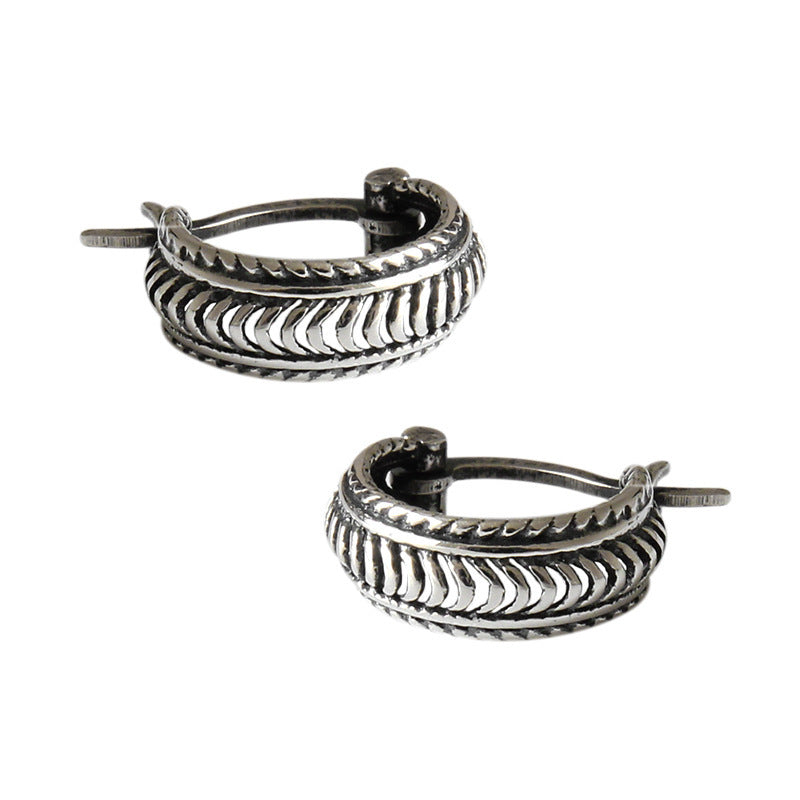 Vintage Twisted Rope Braided Antique Silver S925 Sterling Silver Huggie Hoop Earrings