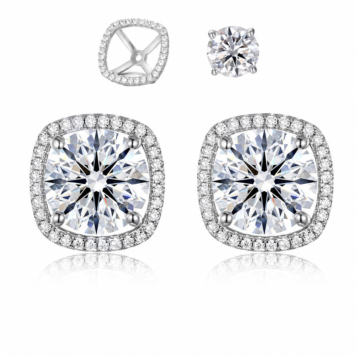 White D Color Moissanite Cushion 925 Sterling Silver Earrings