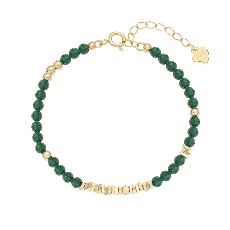 Green Malachite Beaded Geometric Design 18K Gold Plated 925 Sterling Silver Necklace